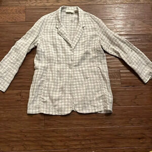 Cynthia Rowley 100% Linen White and Gray Gingham Blazer Size L